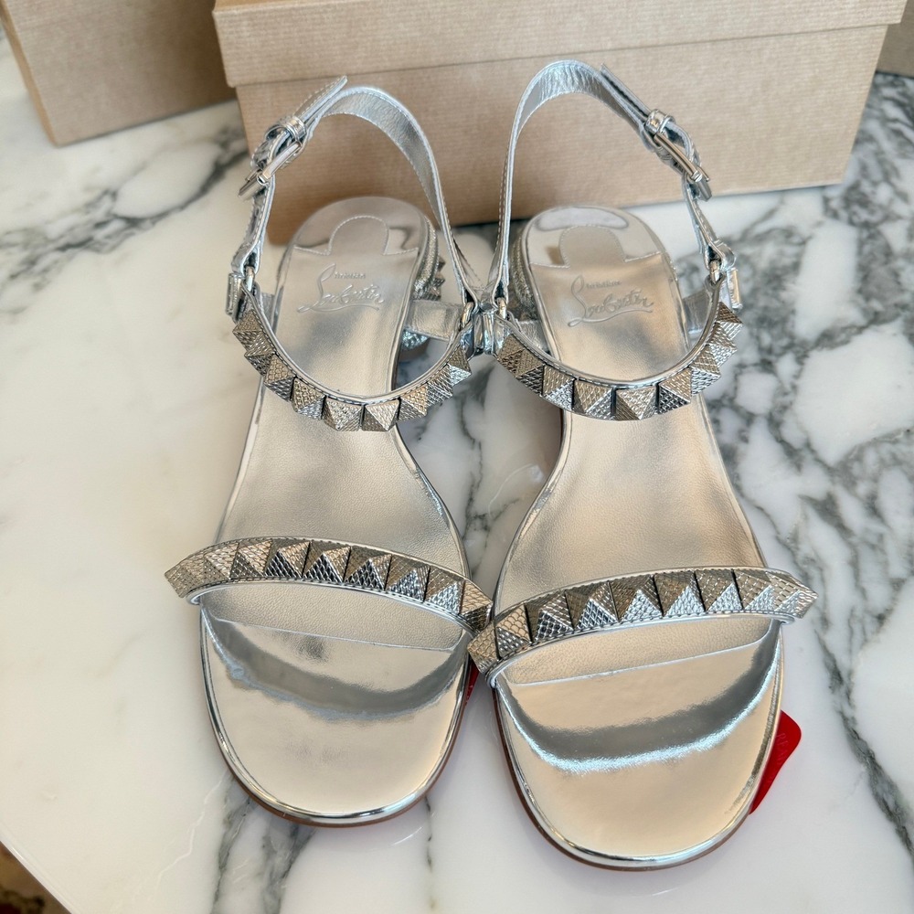 Christian Louboutin Women's Pyrasand 30 studded mirrored leather sandals EU 37.5 - Picture 12 of 16